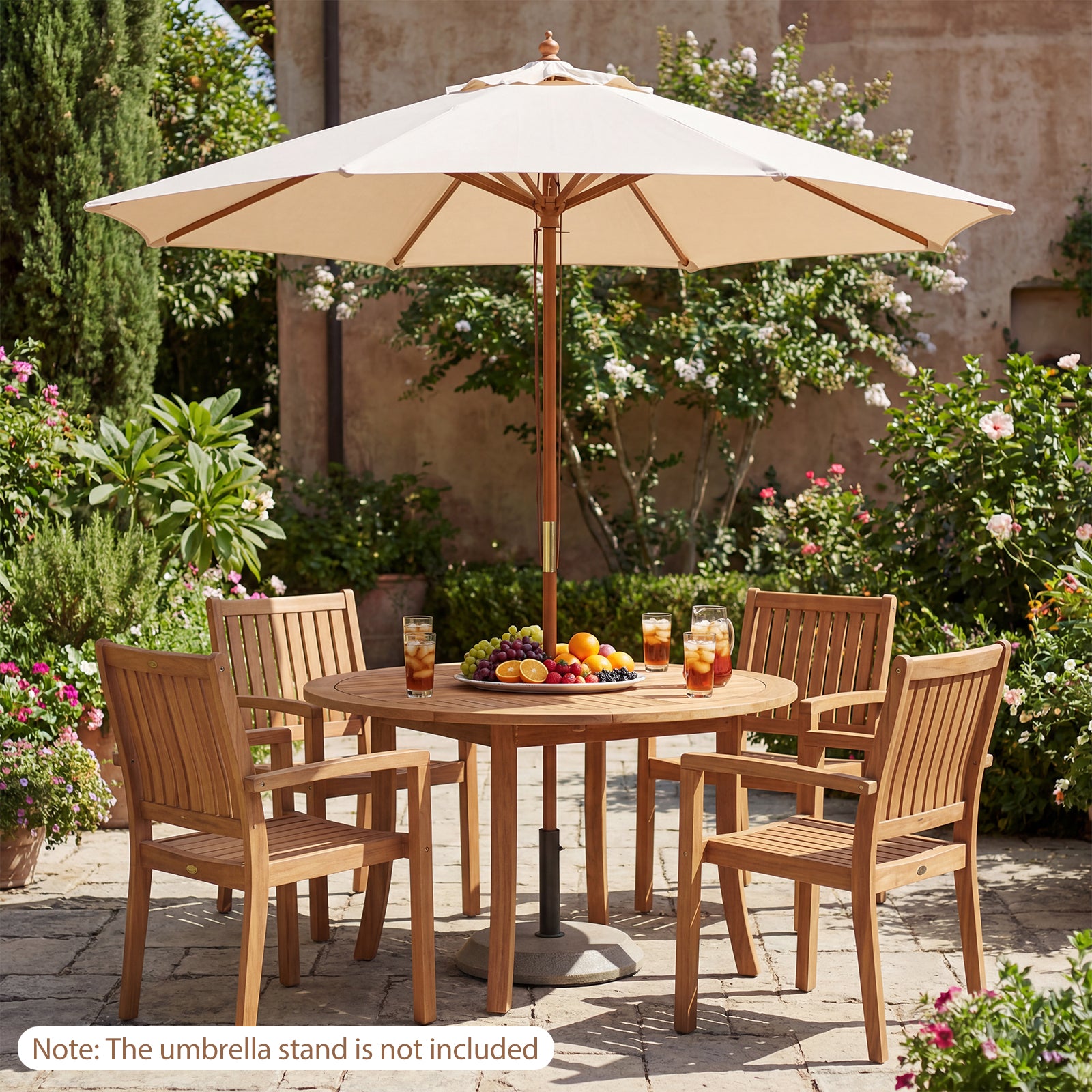 9 FT Patio Umbrella With 8 Sturdy Bamboo Ribs, Beige Outdoor Umbrellas at Gallery Canada