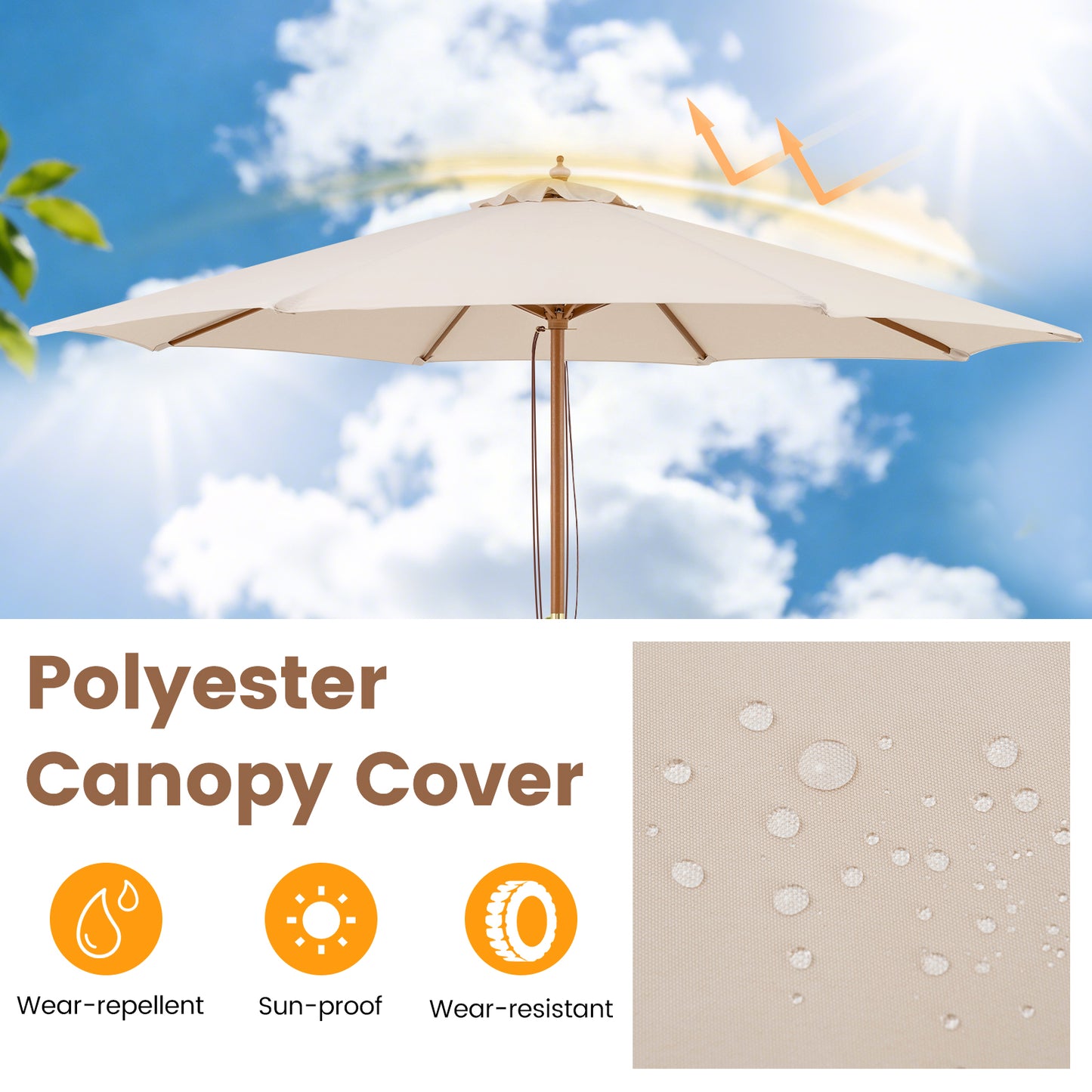 9 FT Patio Umbrella With 8 Sturdy Bamboo Ribs, Beige Outdoor Umbrellas at Gallery Canada