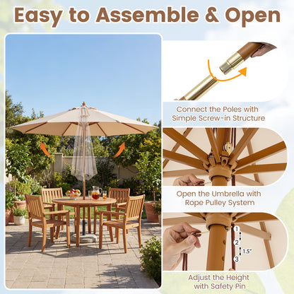 9 FT Patio Umbrella With 8 Sturdy Bamboo Ribs, Beige Outdoor Umbrellas at Gallery Canada