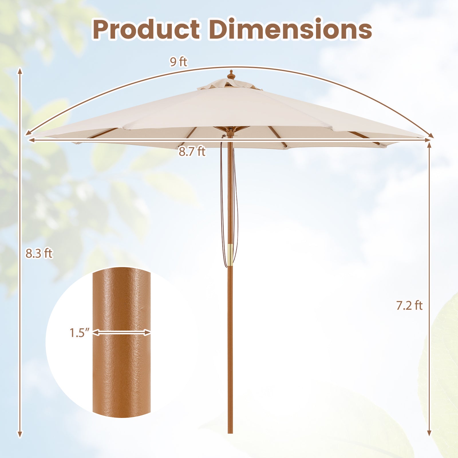 9 FT Patio Umbrella With 8 Sturdy Bamboo Ribs, Beige Outdoor Umbrellas at Gallery Canada