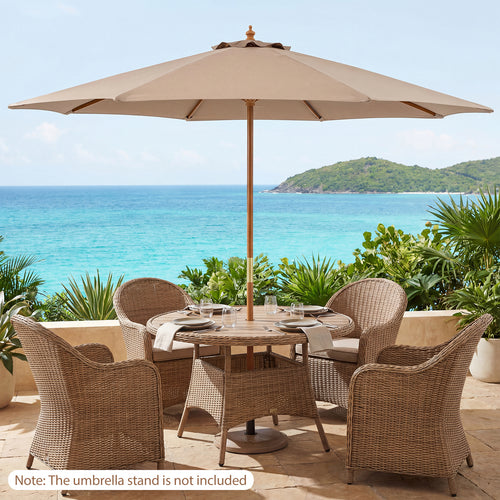 9 Ft Patio Umbrella, Outdoor Market Umbrella With 8 Bamboo Ribs, Brown