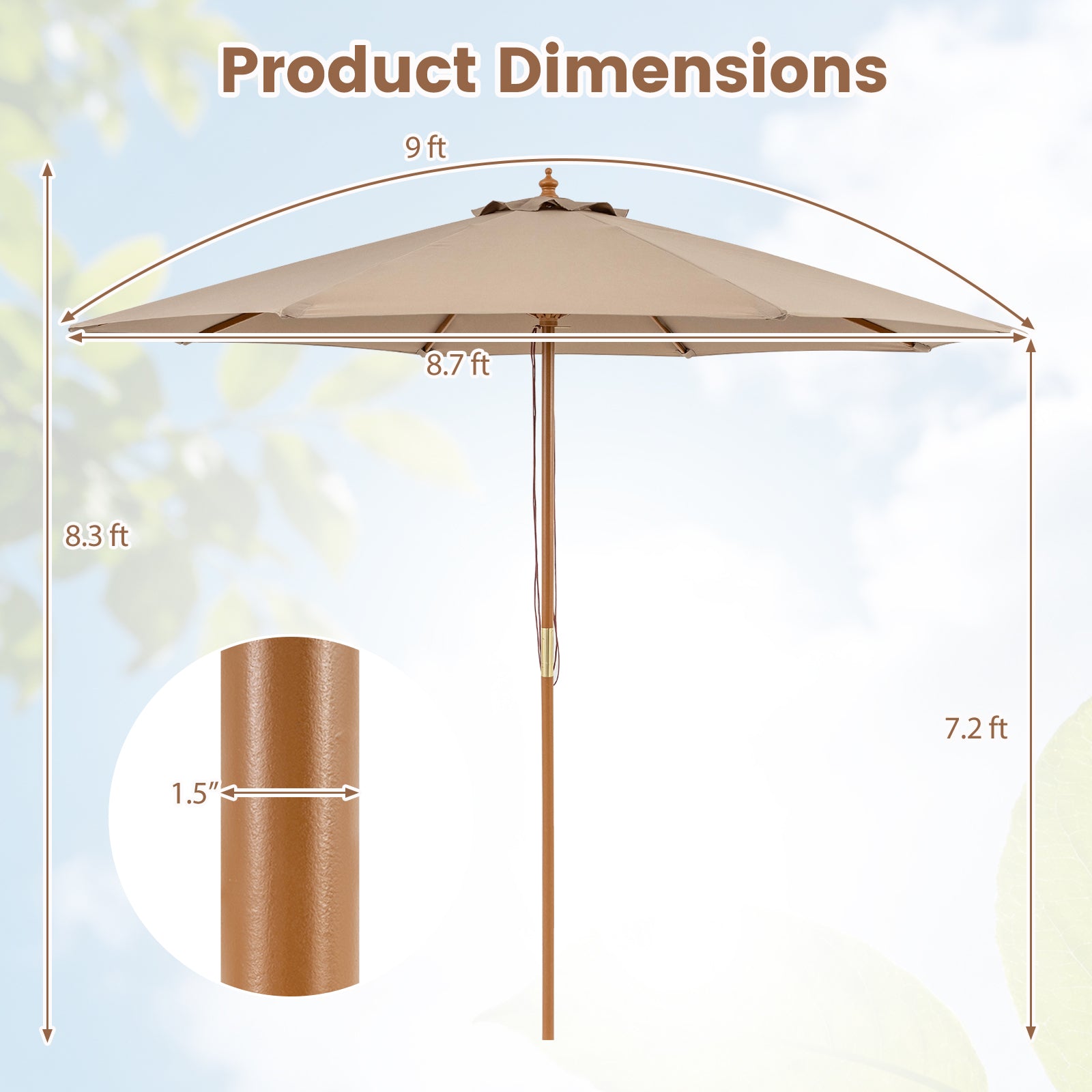 9 Ft Patio Umbrella, Outdoor Market Umbrella With 8 Bamboo Ribs, Brown Outdoor Umbrellas at Gallery Canada