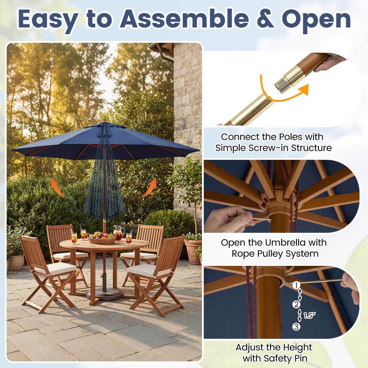 9 FT Patio Umbrella, Outdoor Table Umbrella, Navy Outdoor Umbrellas at Gallery Canada