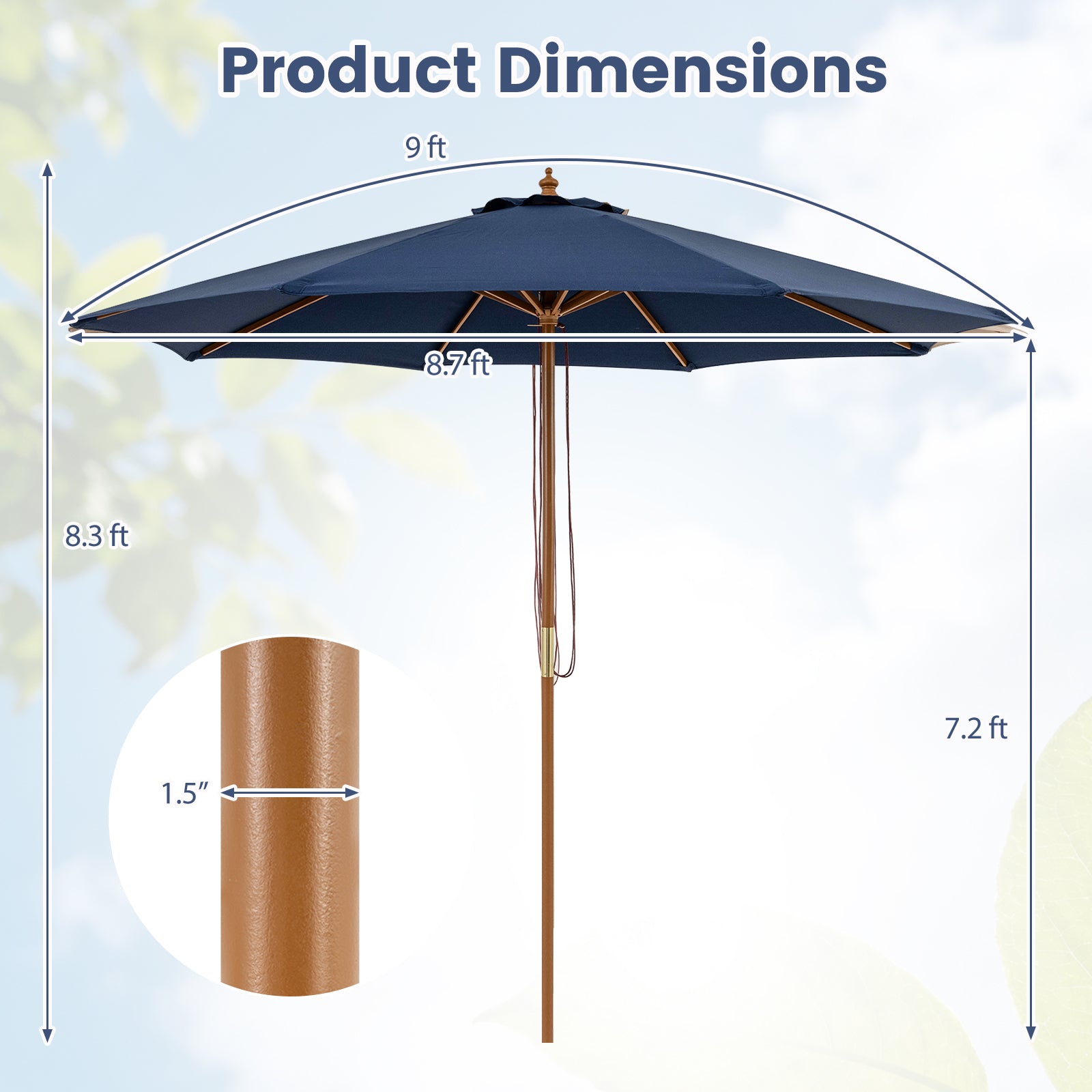 9 FT Patio Umbrella, Outdoor Table Umbrella, Navy Outdoor Umbrellas at Gallery Canada
