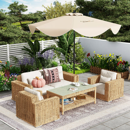 9 FT Patio Umbrella, Crank Handle, Push Button Tilt, Beige Outdoor Umbrellas at Gallery Canada