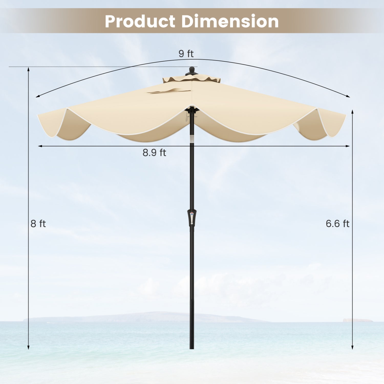 9 FT Patio Umbrella, Crank Handle, Push Button Tilt, Beige Outdoor Umbrellas at Gallery Canada