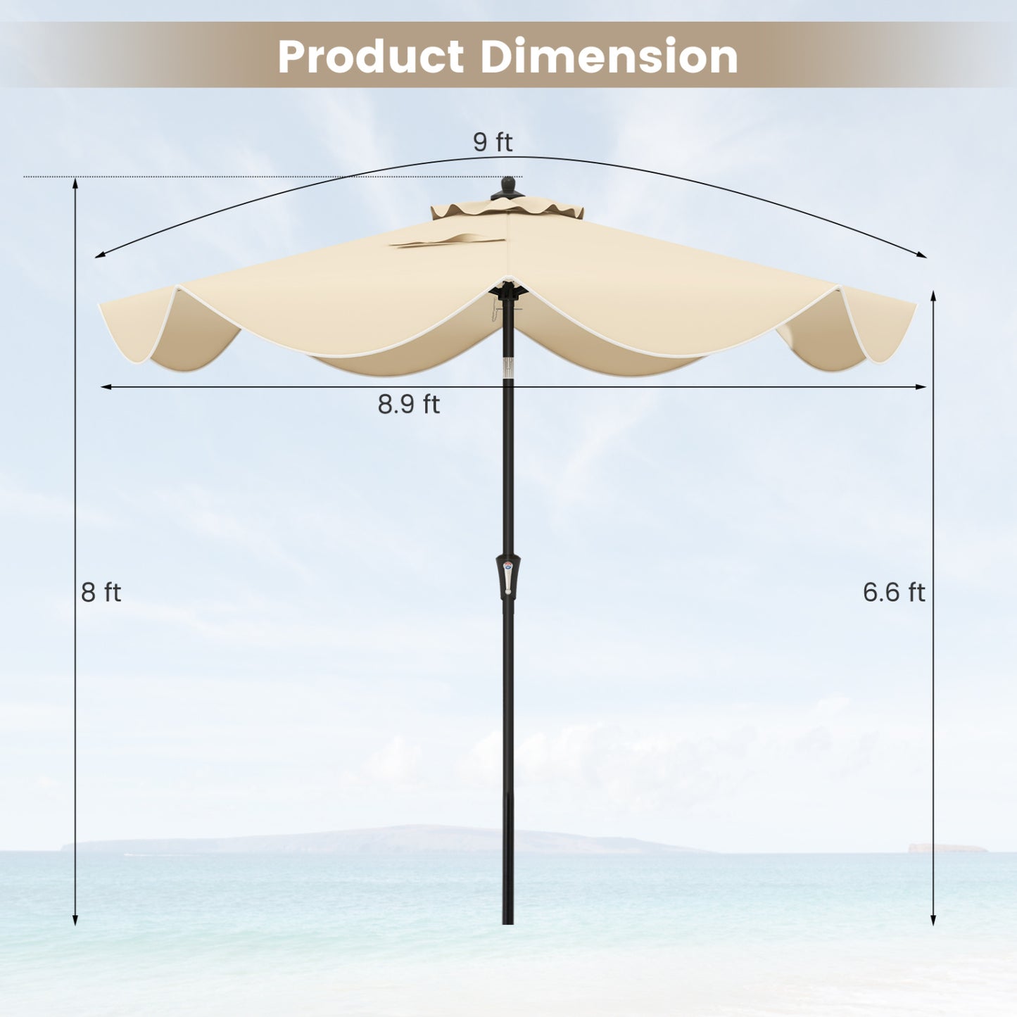 9 FT Patio Umbrella, Crank Handle, Push Button Tilt, Beige Outdoor Umbrellas at Gallery Canada