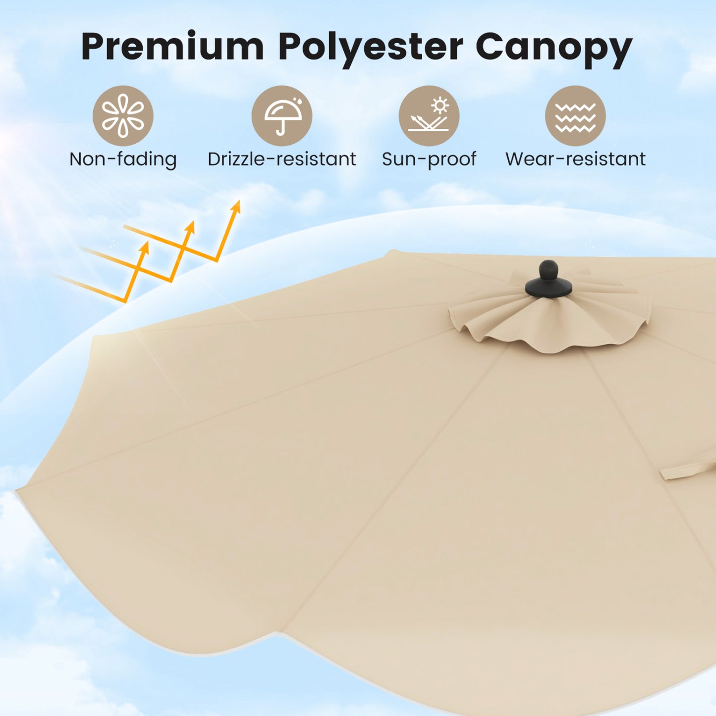 9 FT Patio Umbrella, Crank Handle, Push Button Tilt, Beige Outdoor Umbrellas at Gallery Canada