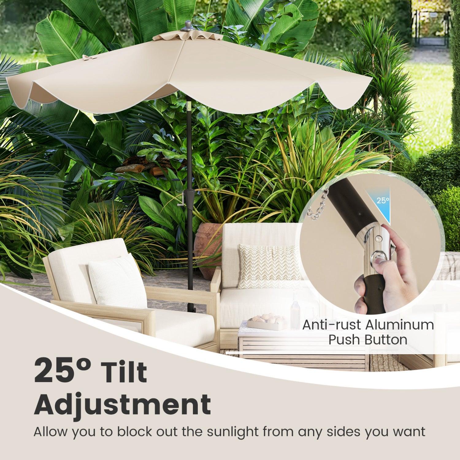 9 FT Patio Umbrella, Crank Handle, Push Button Tilt, Beige Outdoor Umbrellas at Gallery Canada