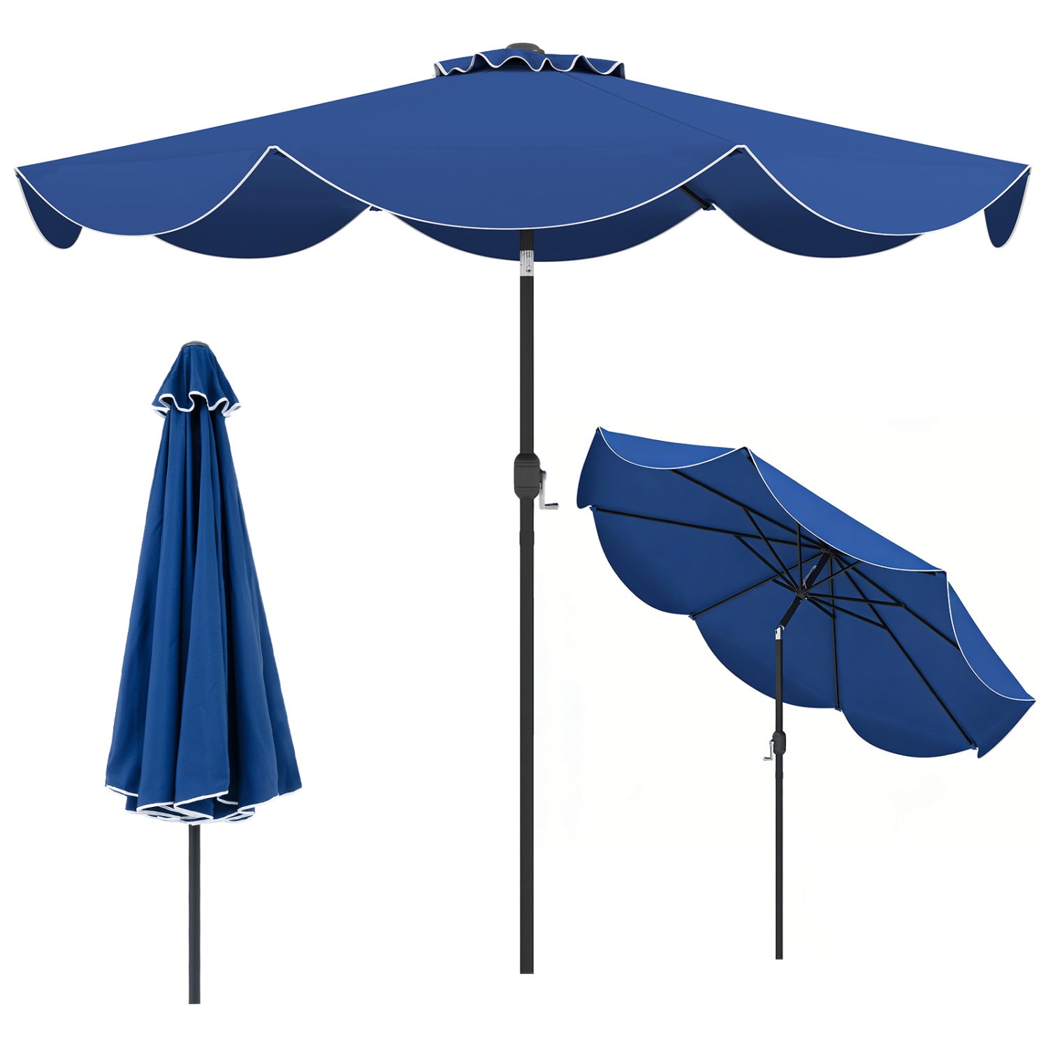 9 FT Patio Umbrella, Crank Handle, Push Button Tilt, Navy Outdoor Umbrellas at Gallery Canada