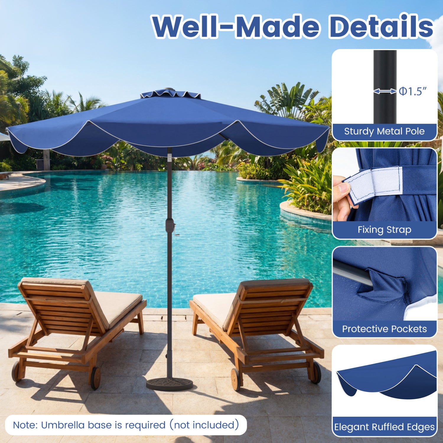 9 FT Patio Umbrella, Crank Handle, Push Button Tilt, Navy Outdoor Umbrellas at Gallery Canada