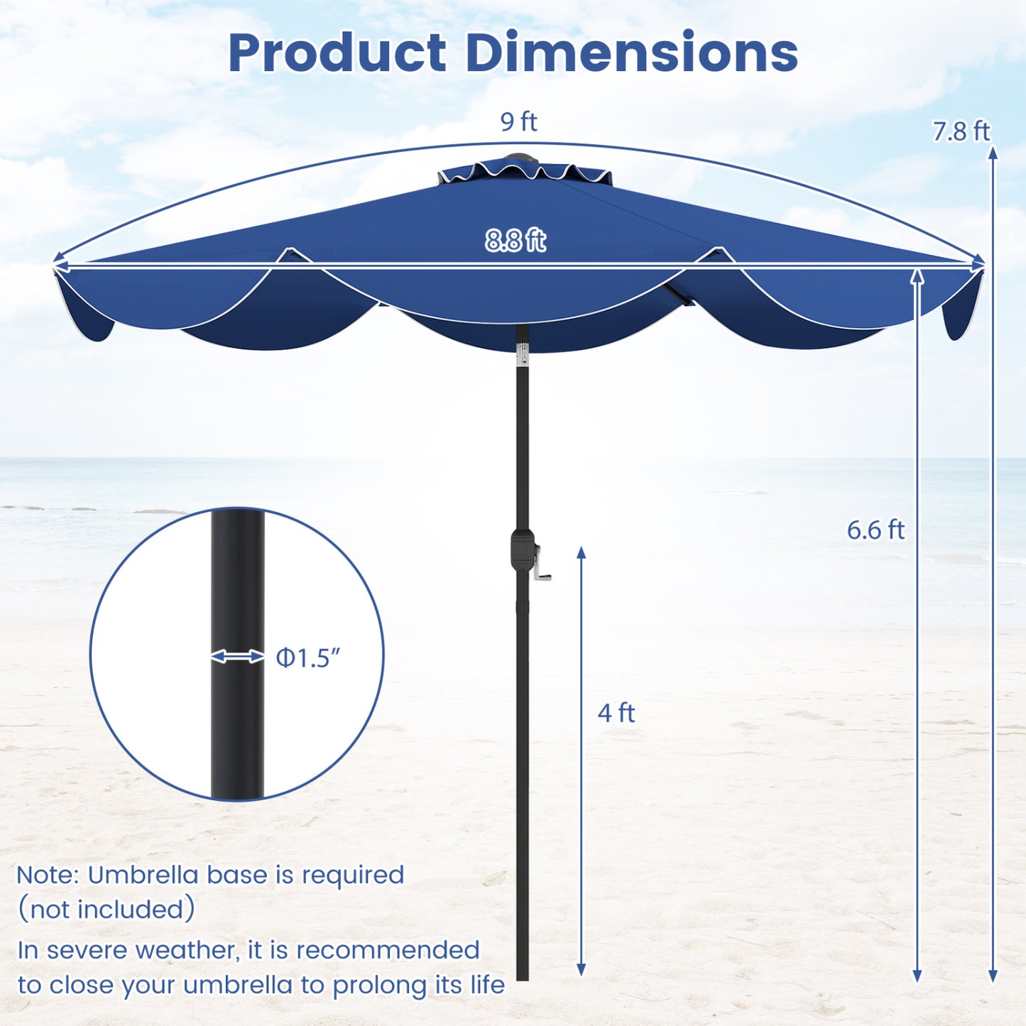 9 FT Patio Umbrella, Crank Handle, Push Button Tilt, Navy Outdoor Umbrellas at Gallery Canada