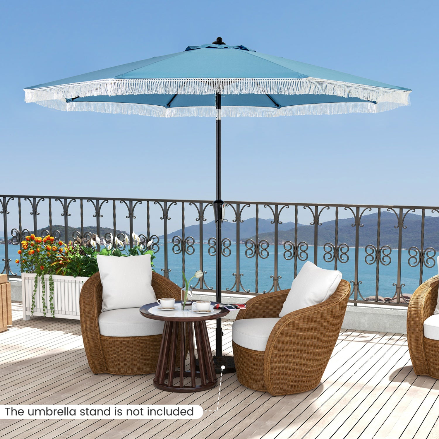 9 FT Patio Umbrella, Sun-Protective Canopy, Navy Outdoor Umbrellas at Gallery Canada