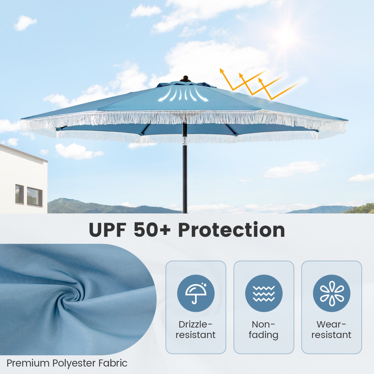 9 FT Patio Umbrella, Sun-Protective Canopy, Navy Outdoor Umbrellas at Gallery Canada