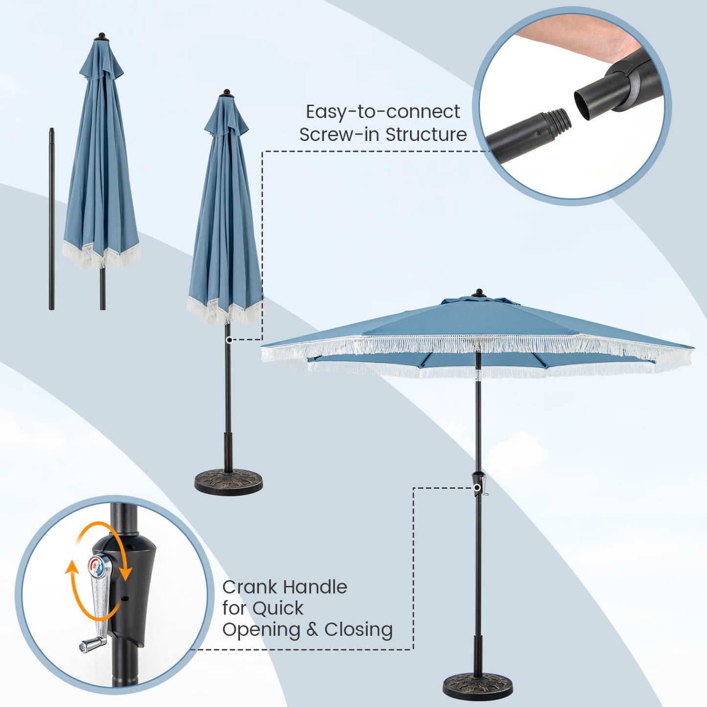 9 FT Patio Umbrella, Sun-Protective Canopy, Navy Outdoor Umbrellas at Gallery Canada
