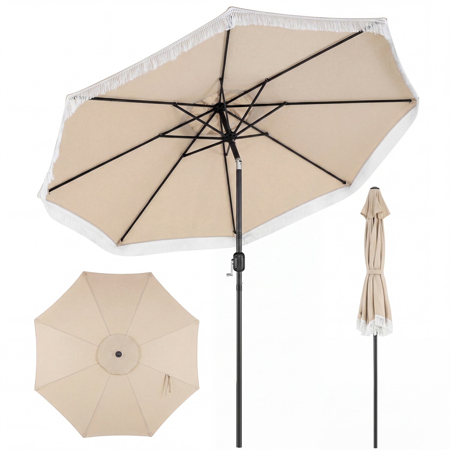 9 FT Patio Umbrella, Sun-Protective Canopy, Beige Outdoor Umbrellas at Gallery Canada