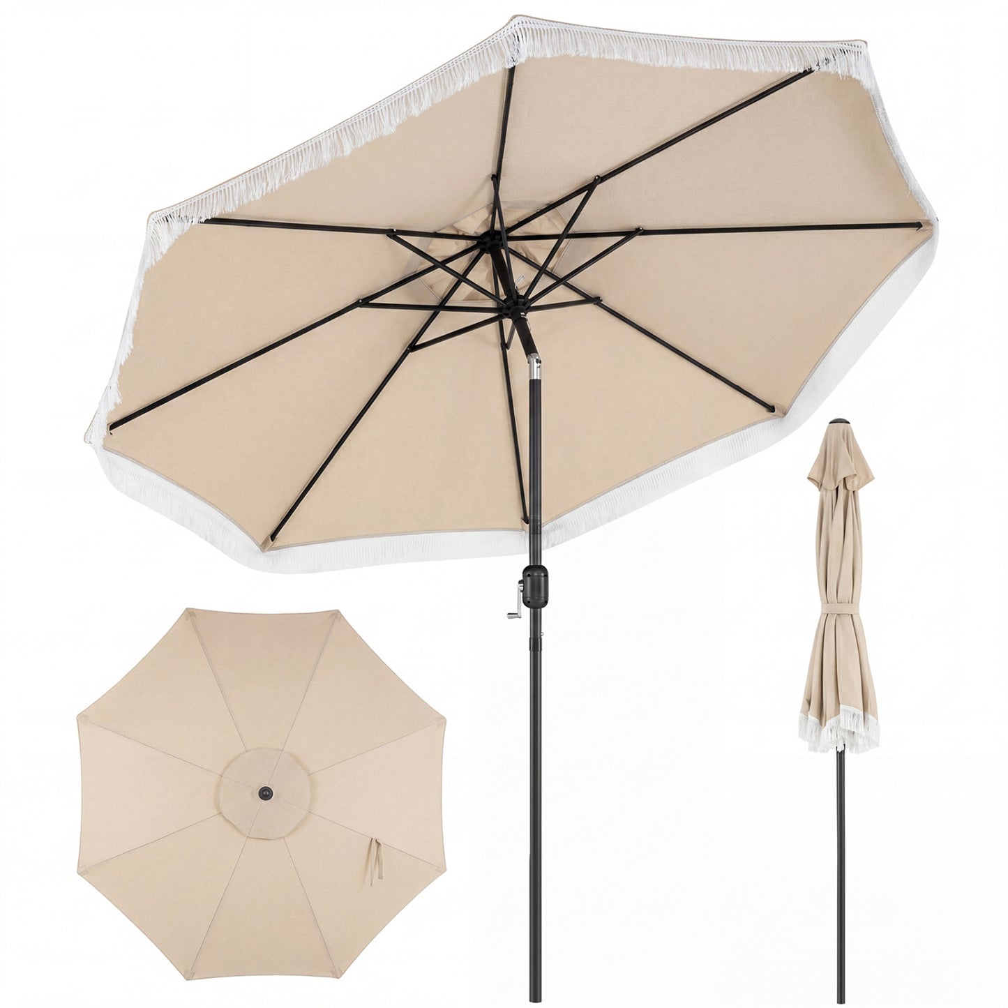 9 FT Patio Umbrella, Sun-Protective Canopy, Beige Outdoor Umbrellas at Gallery Canada