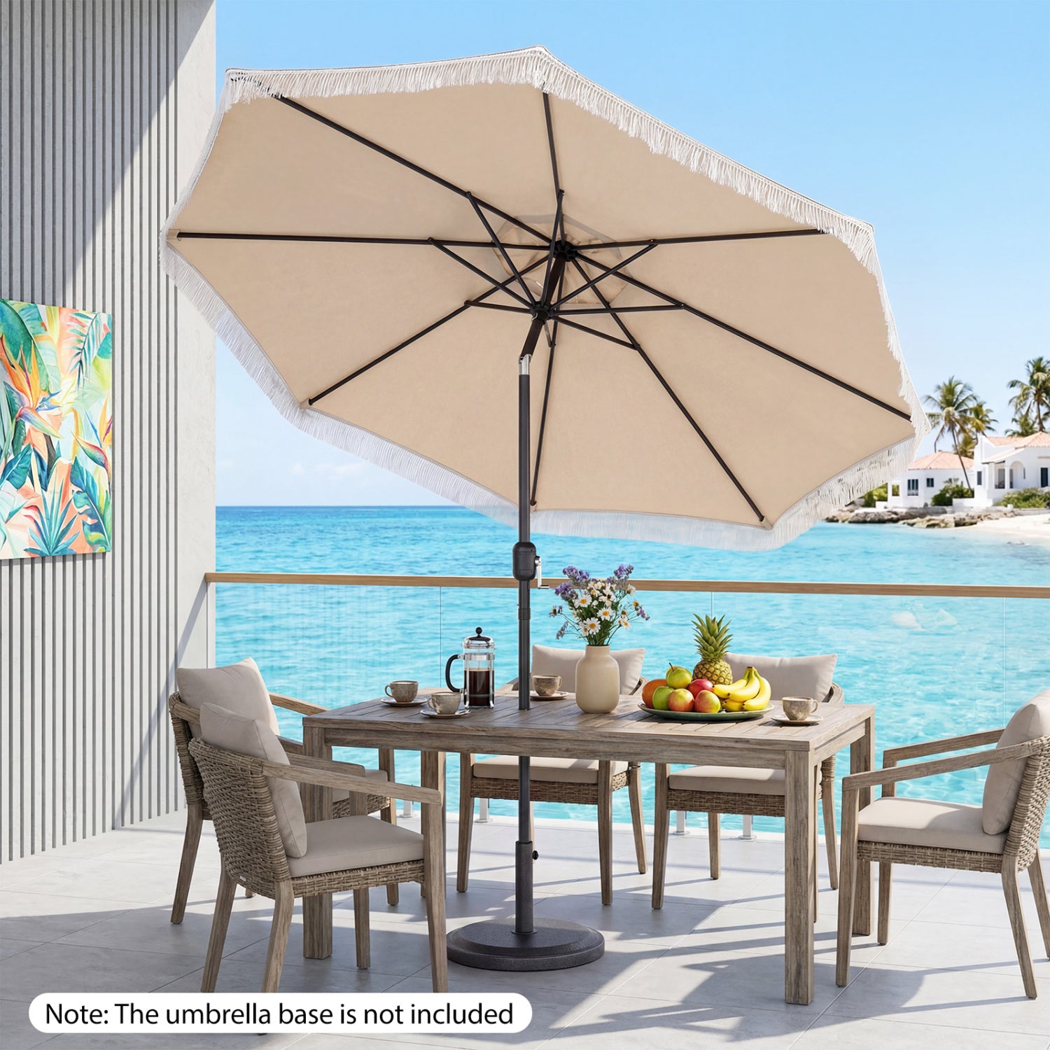 9 FT Patio Umbrella, Sun-Protective Canopy, Beige Outdoor Umbrellas at Gallery Canada