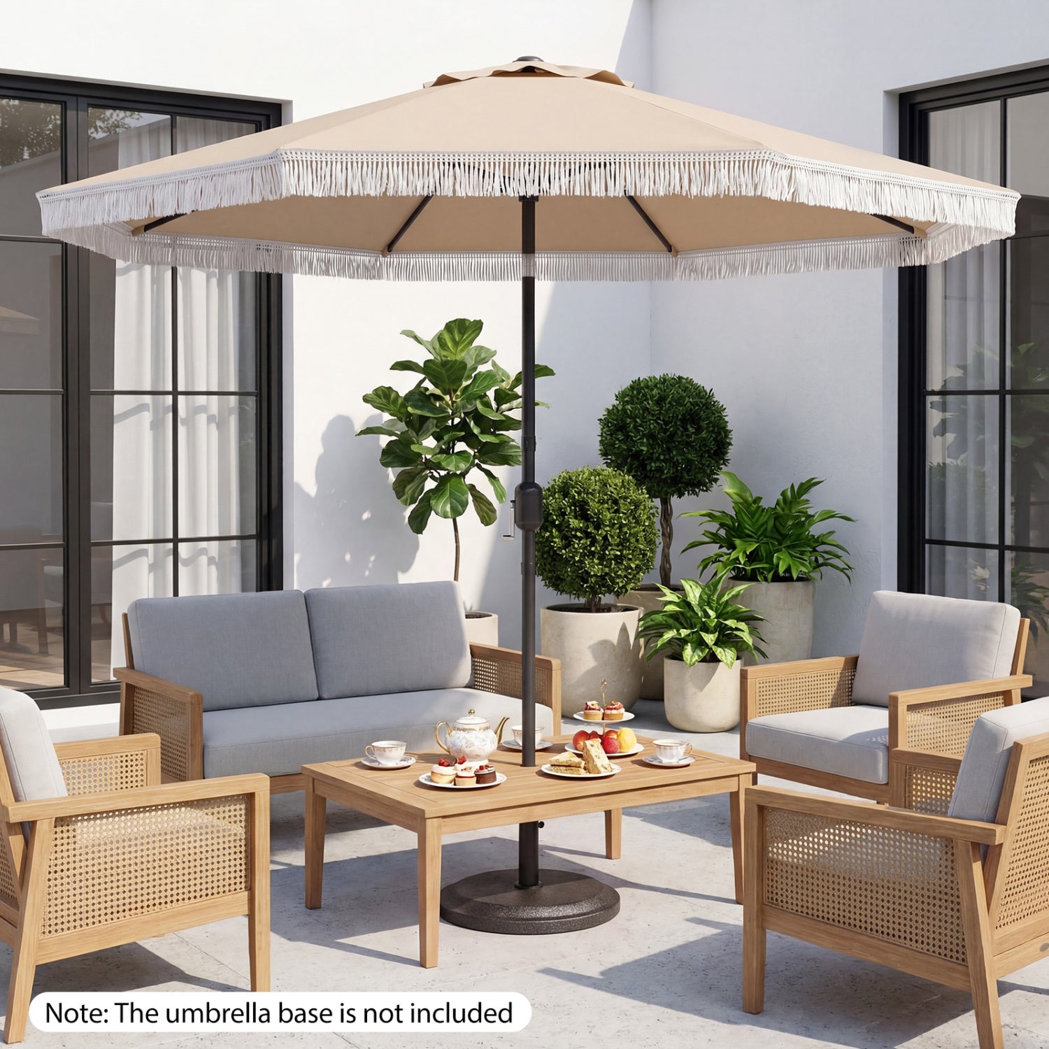 9 FT Patio Umbrella, Sun-Protective Canopy, Beige Outdoor Umbrellas at Gallery Canada