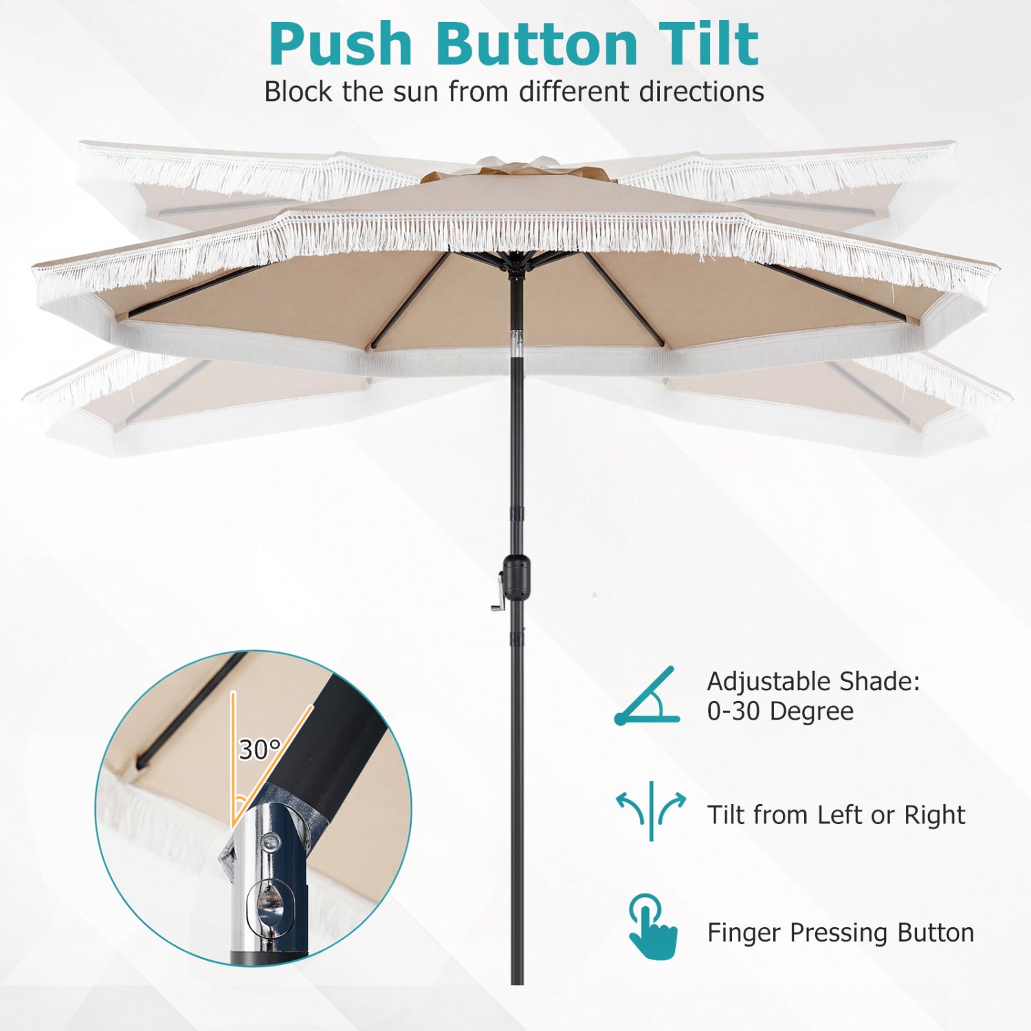 9 FT Patio Umbrella, Sun-Protective Canopy, Beige Outdoor Umbrellas at Gallery Canada