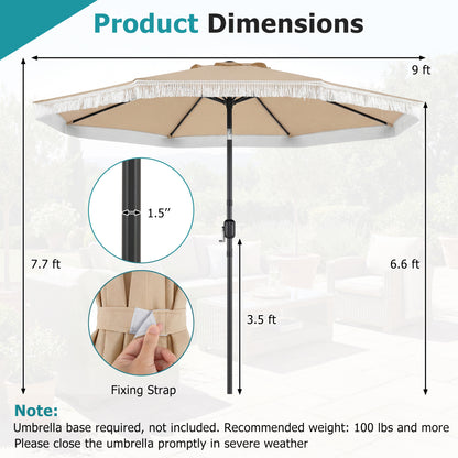 9 FT Patio Umbrella, Sun-Protective Canopy, Beige Outdoor Umbrellas at Gallery Canada