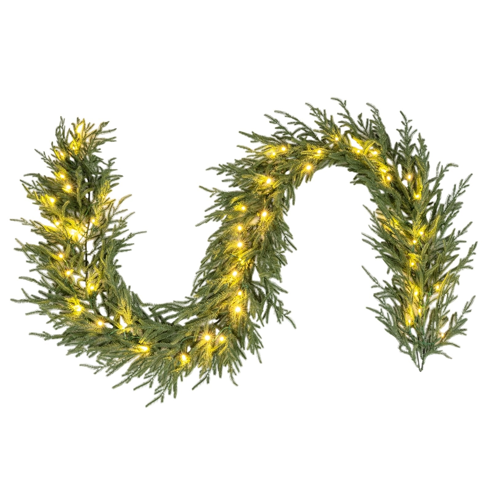 9 FT Pre-lit Artificial Cypress Christmas Garland with 50 Warm White LED Lights and 130 Branch Tips Christmas Decor & Accessories Options at Gallery Canada