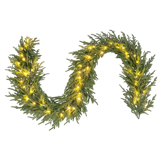 9 FT Pre-lit Artificial Cypress Christmas Garland with 50 Warm White LED Lights and 130 Branch Tips Christmas Decor & Accessories Options at Gallery Canada
