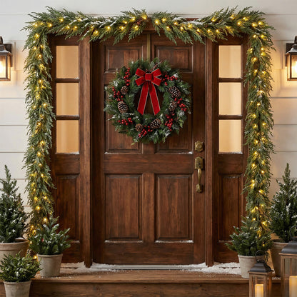 9 FT Pre-lit Artificial Cypress Christmas Garland with 50 Warm White LED Lights and 130 Branch Tips Christmas Decor & Accessories at Gallery Canada