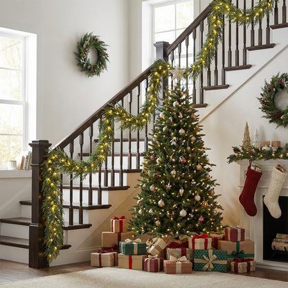 9 FT Pre-lit Artificial Cypress Christmas Garland with 50 Warm White LED Lights and 130 Branch Tips Christmas Decor & Accessories at Gallery Canada