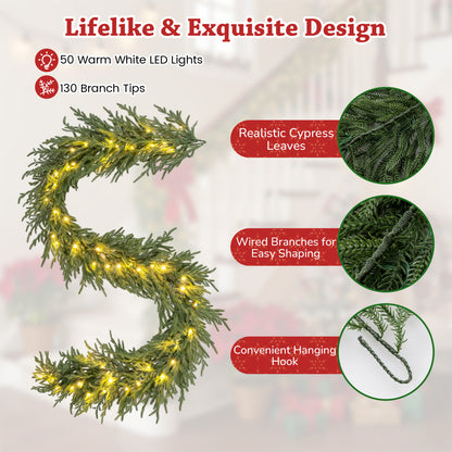 9 FT Pre-lit Artificial Cypress Christmas Garland with 50 Warm White LED Lights and 130 Branch Tips Christmas Decor & Accessories at Gallery Canada