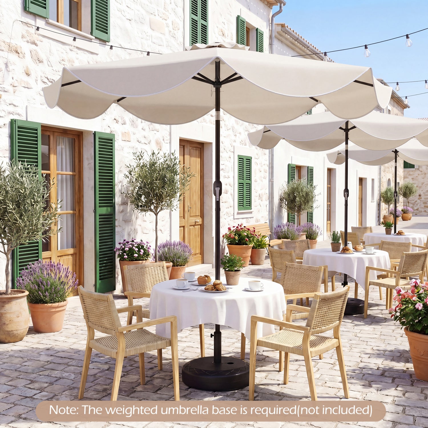 9 FT Scalloped Solar Patio Umbrella with 24 LED Lights, Beige Outdoor Umbrellas at Gallery Canada
