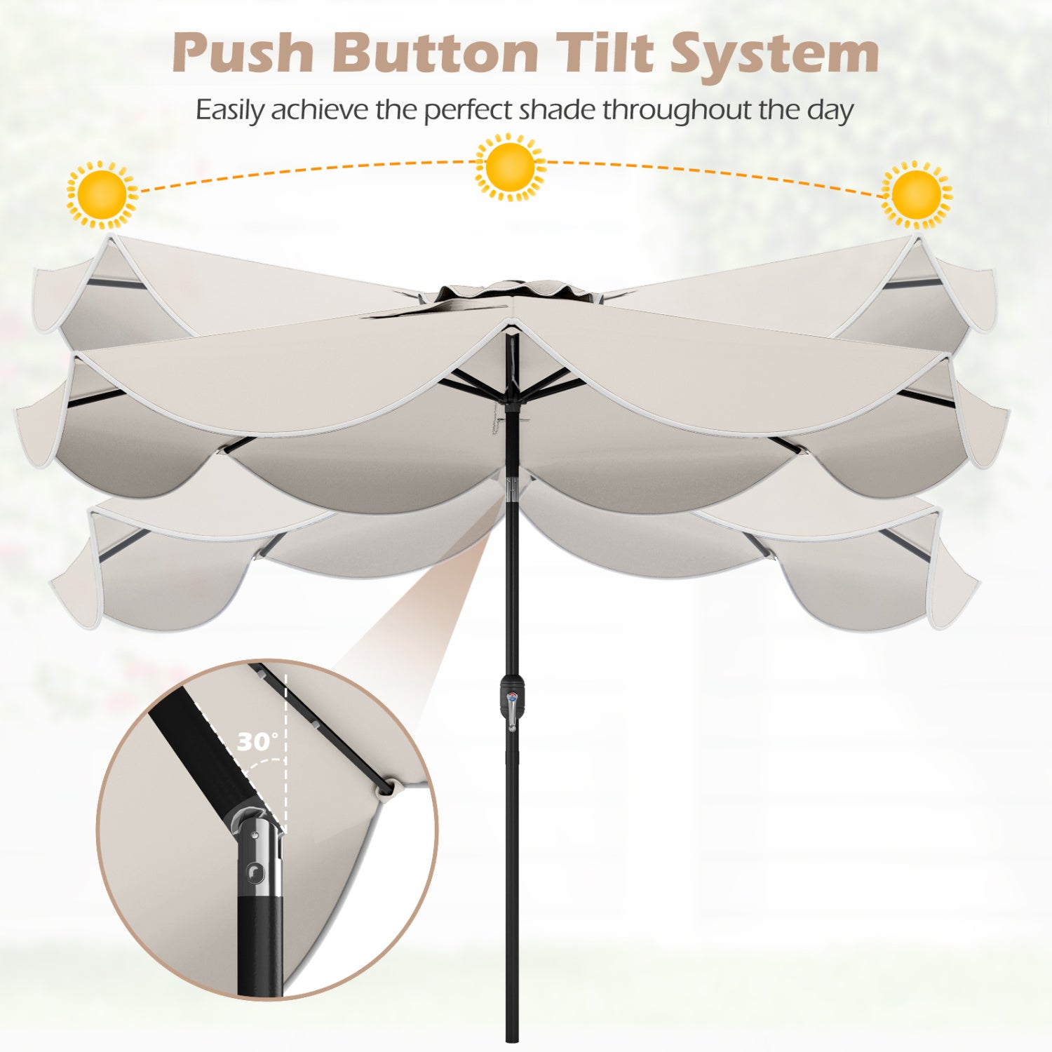 9 FT Scalloped Solar Patio Umbrella with 24 LED Lights, Beige Outdoor Umbrellas at Gallery Canada