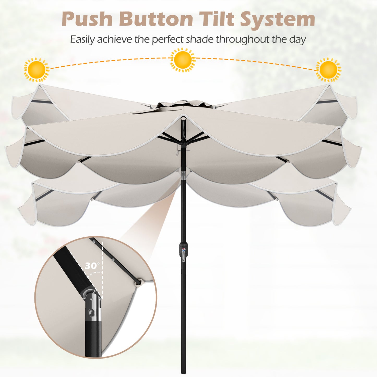 9 FT Scalloped Solar Patio Umbrella with 24 LED Lights, Beige Outdoor Umbrellas at Gallery Canada