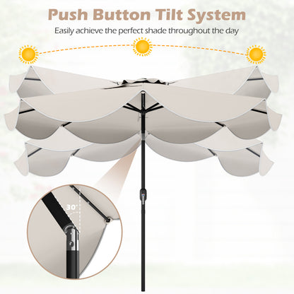 9 FT Scalloped Solar Patio Umbrella with 24 LED Lights, Beige Outdoor Umbrellas at Gallery Canada