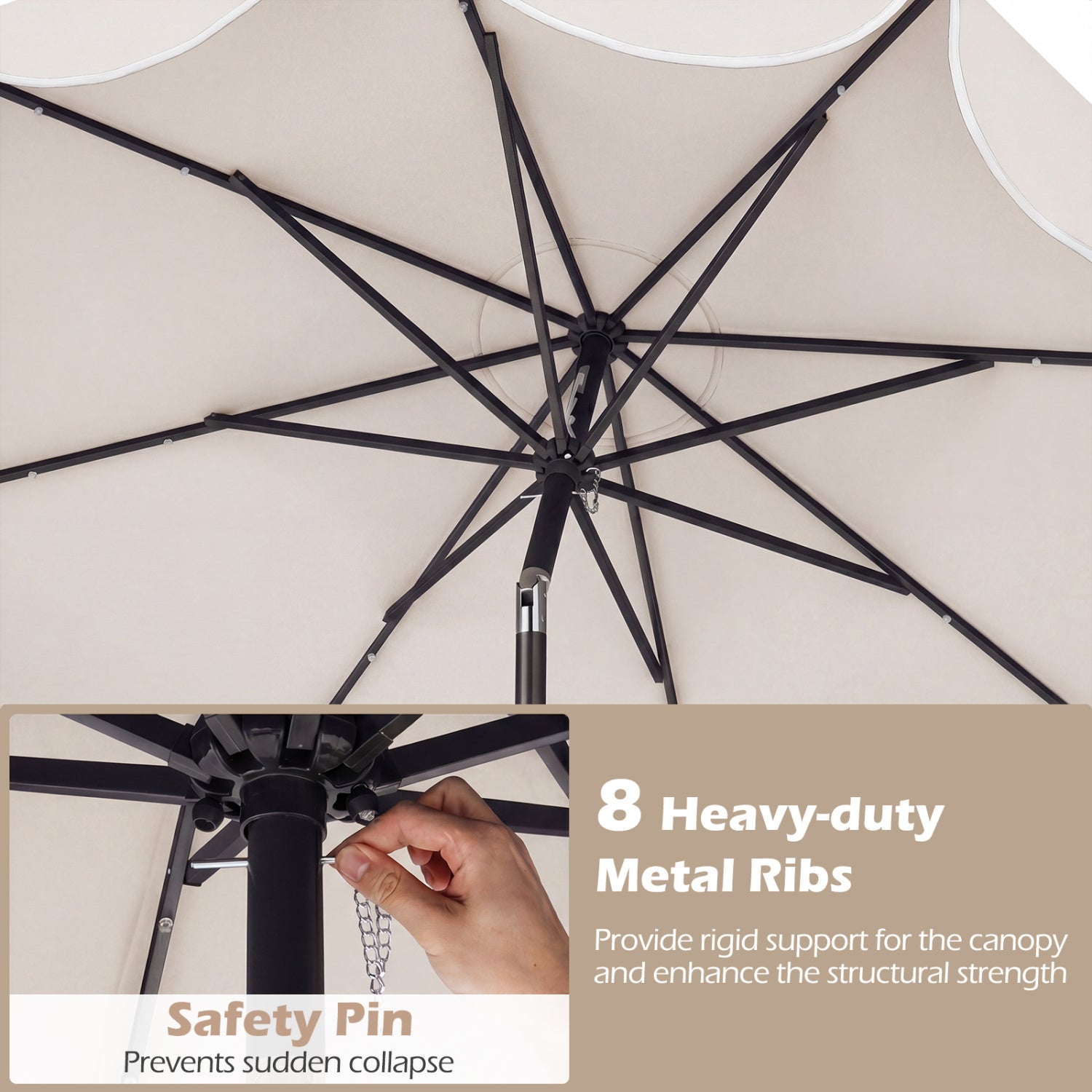 9 FT Scalloped Solar Patio Umbrella with 24 LED Lights, Beige Outdoor Umbrellas at Gallery Canada