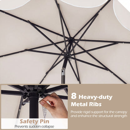 9 FT Scalloped Solar Patio Umbrella with 24 LED Lights, Beige Outdoor Umbrellas at Gallery Canada