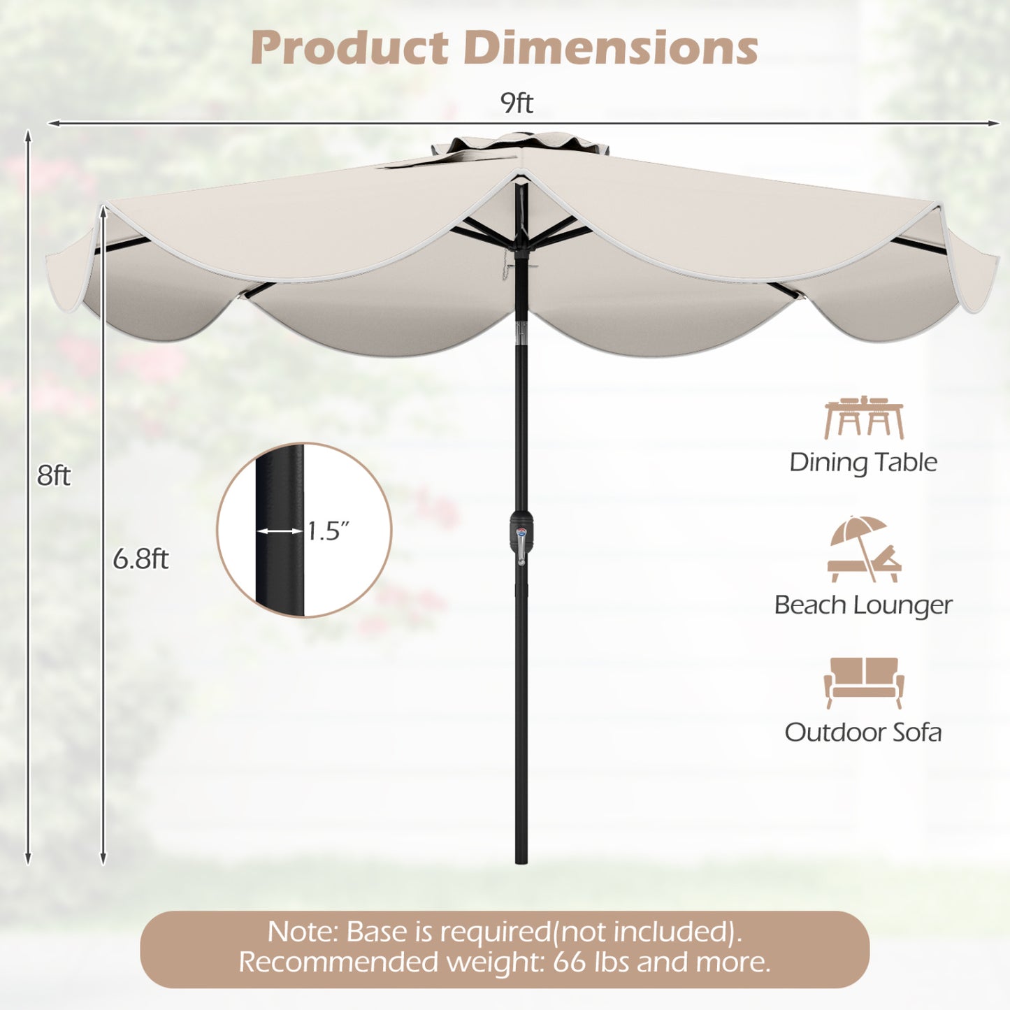 9 FT Scalloped Solar Patio Umbrella with 24 LED Lights, Beige Outdoor Umbrellas at Gallery Canada