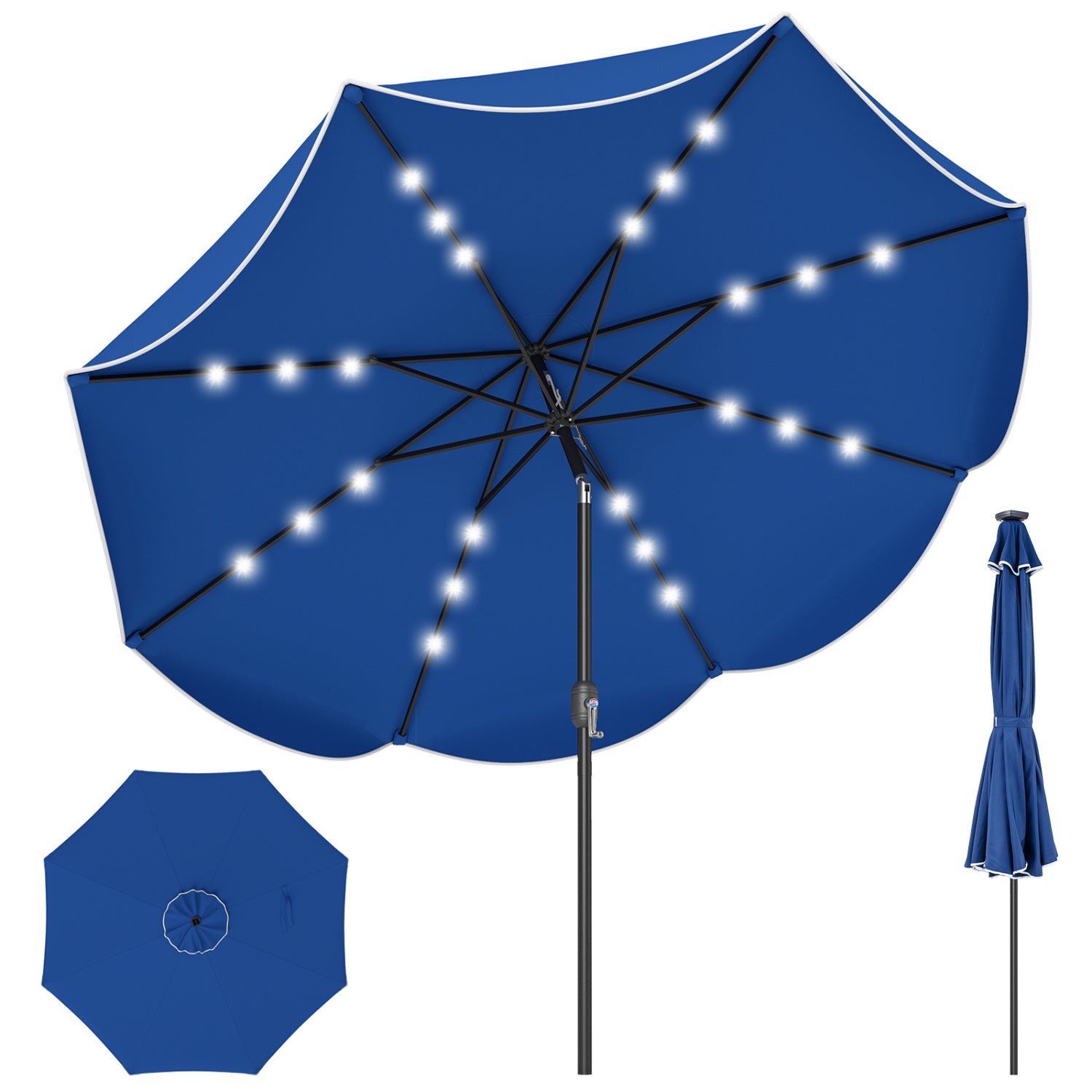9 FT Scalloped Solar Patio Umbrella, Navy Outdoor Umbrellas at Gallery Canada