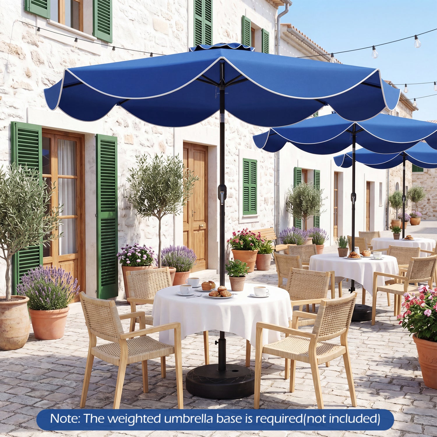 9 FT Scalloped Solar Patio Umbrella, Navy Outdoor Umbrellas at Gallery Canada