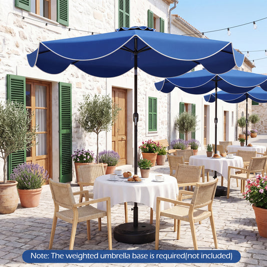 9 FT Scalloped Solar Patio Umbrella, Navy Outdoor Umbrellas Navy at Gallery Canada