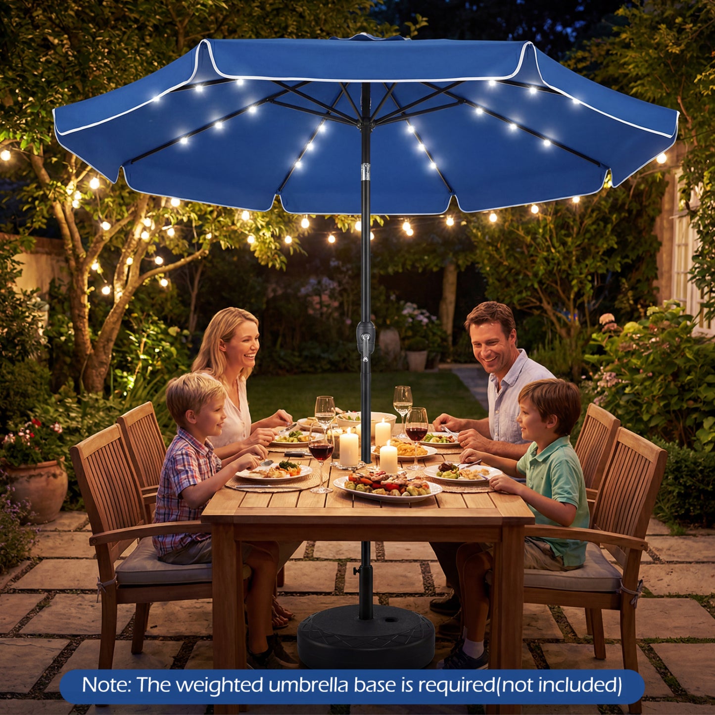 9 FT Scalloped Solar Patio Umbrella, Navy Outdoor Umbrellas at Gallery Canada