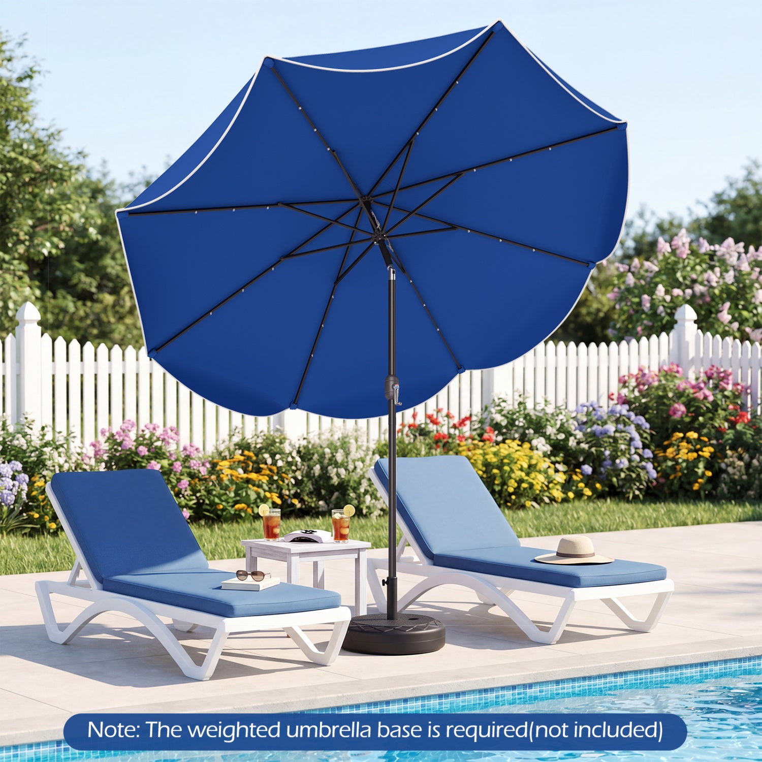 9 FT Scalloped Solar Patio Umbrella, Navy Outdoor Umbrellas at Gallery Canada