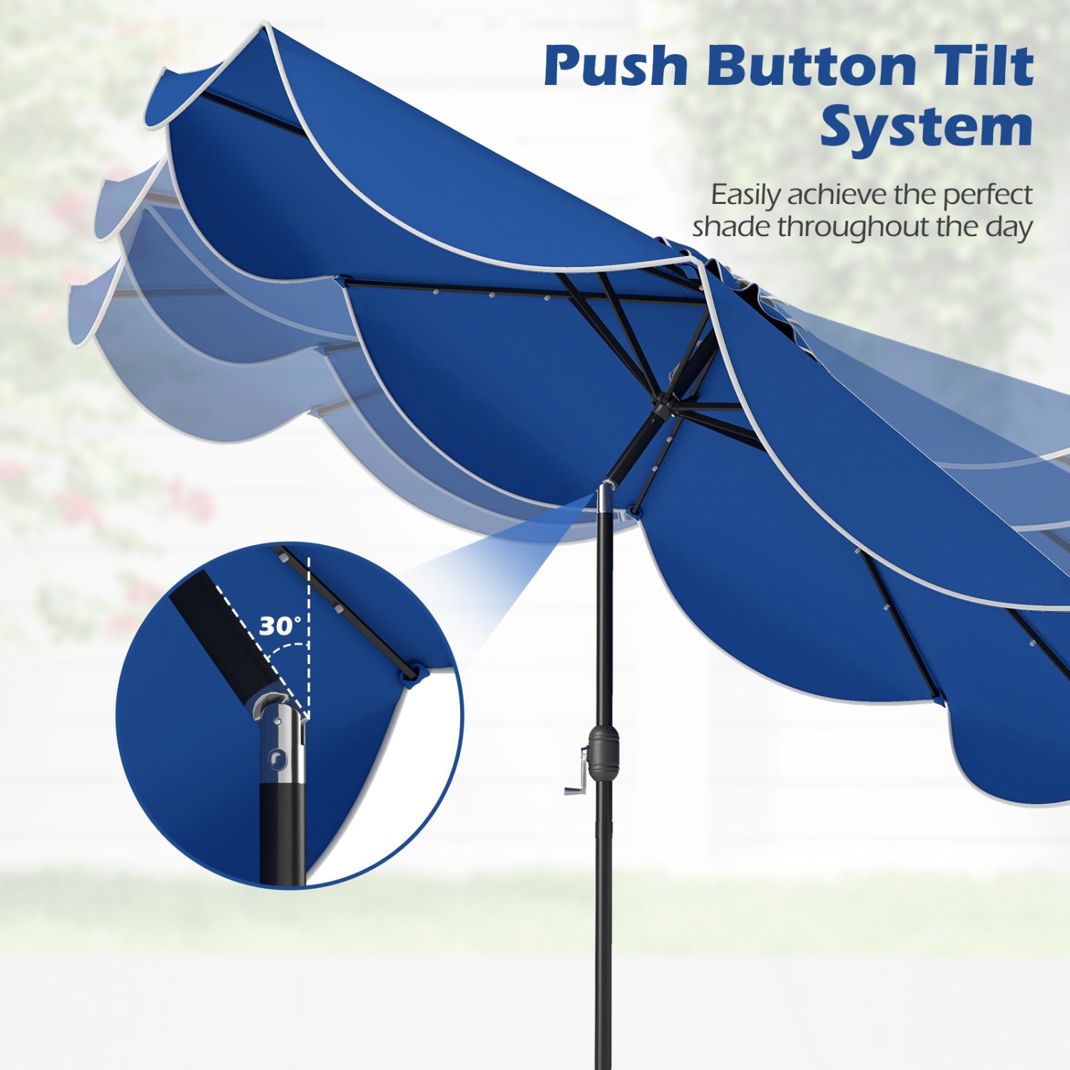 9 FT Scalloped Solar Patio Umbrella, Navy Outdoor Umbrellas at Gallery Canada