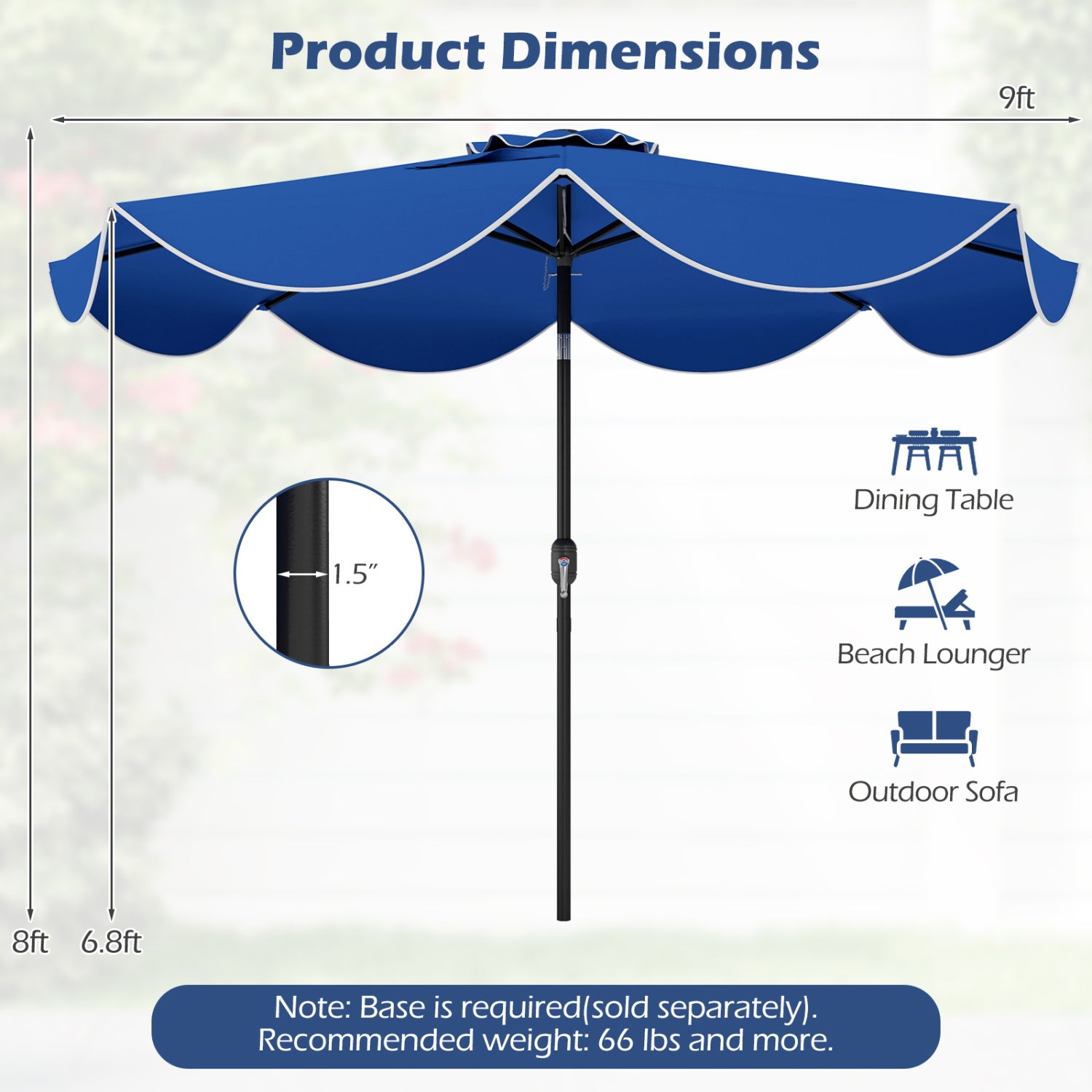 9 FT Scalloped Solar Patio Umbrella, Navy Outdoor Umbrellas at Gallery Canada