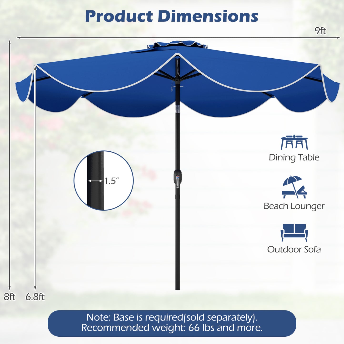 9 FT Scalloped Solar Patio Umbrella, Navy Outdoor Umbrellas at Gallery Canada