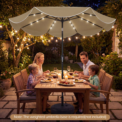 9 Ft Scalloped Solar Patio Umbrella With LED Lights, Tan Outdoor Umbrellas at Gallery Canada