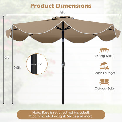 9 Ft Scalloped Solar Patio Umbrella With LED Lights, Tan Outdoor Umbrellas at Gallery Canada