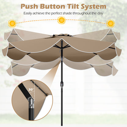 9 Ft Scalloped Solar Patio Umbrella With LED Lights, Tan Outdoor Umbrellas at Gallery Canada