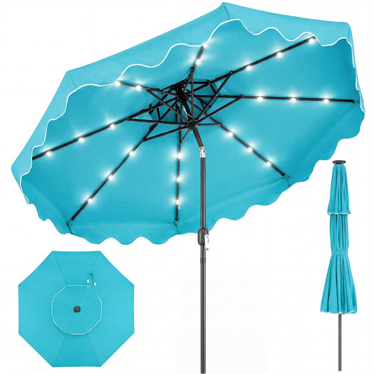 9 FT Solar LED Patio Umbrella, Push-Button Tilt Crank, Turquoise Outdoor Umbrellas Turquoise at Gallery Canada