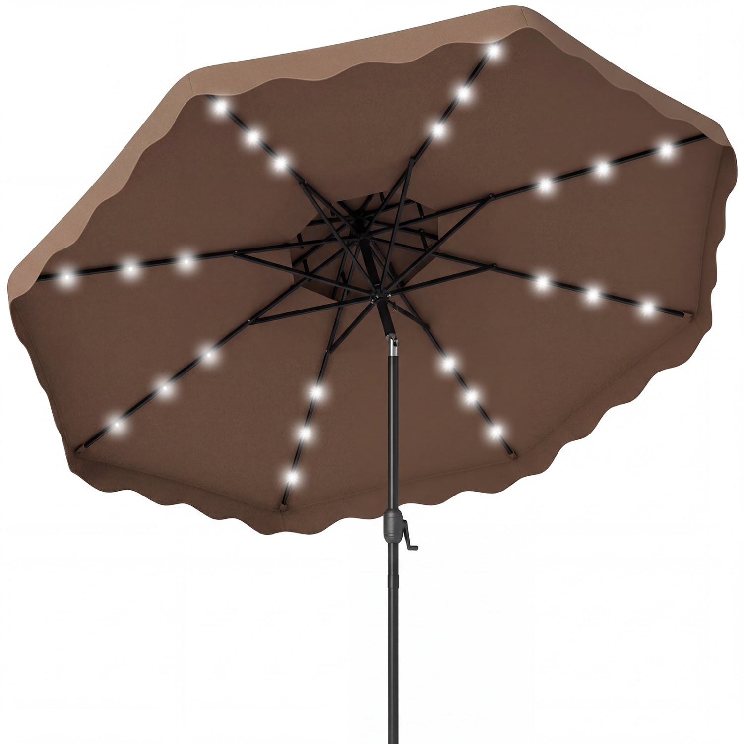 9 FT Solar LED Patio Umbrella, Push-Button Tilt Crank, Brown Outdoor Umbrellas Brown at Gallery Canada